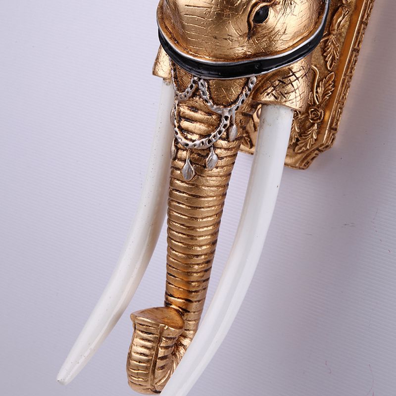 Golden Elephant Sconce Lamp Colonial Style Resin 1 Bulb Corridor Wall Lighting with Amber Glass Bell Shade