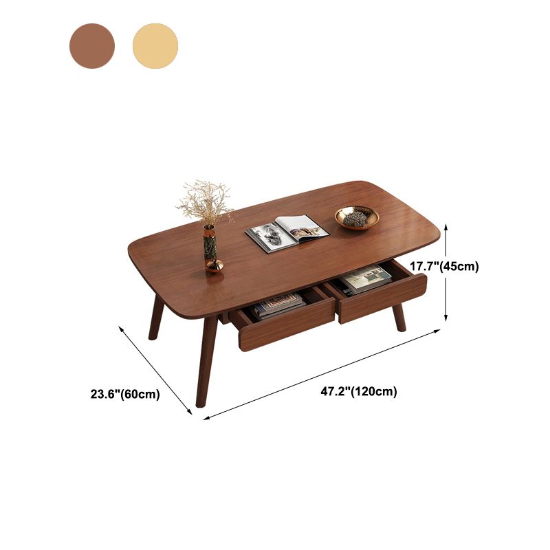 Solid Wood 4 Legs Coffee Table Rectangular Coffee Table with Storage