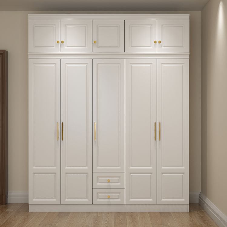 Contemporary White Storage Cabinet Hinged Door Cabinet with Drawers