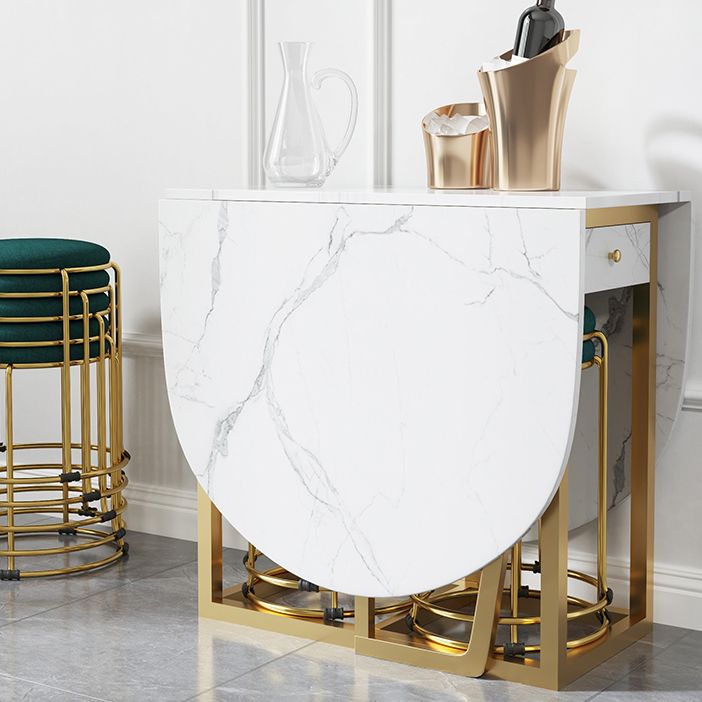 Modern White Dining Table 63" Rectangle Sintered Stone Drop-Leaf Table for Home Use