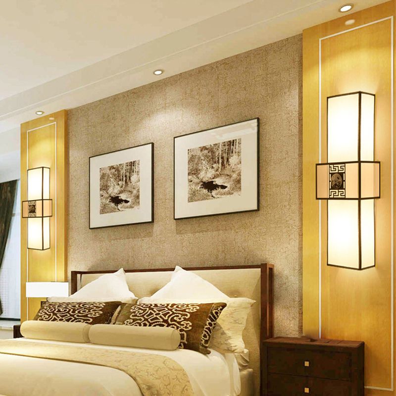 Lámpara de montaje de pared rectangular de tela 1 Luz de luz de luz de luz lámpara de luz en blanco con marco de metal