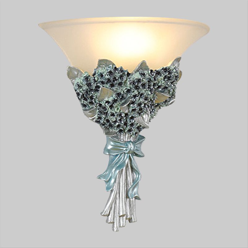 Wandleuchte im Vintage-Stil, breite Glocke, 1 Licht, Bernstein/Milchglas, Blumenstrauß-Wandleuchte in Gold/Mehrfarbig