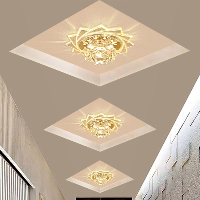 Clear Crystal Glass Lotus Ceiling Pendant Light Contemporary LED Flush-Mount Light Fixture