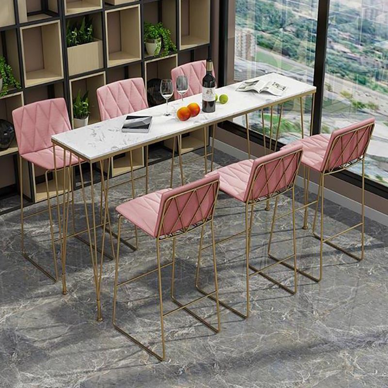 Rectangular Bar Height Table White Faux Marble Top Bistro Pub Table for Indoor