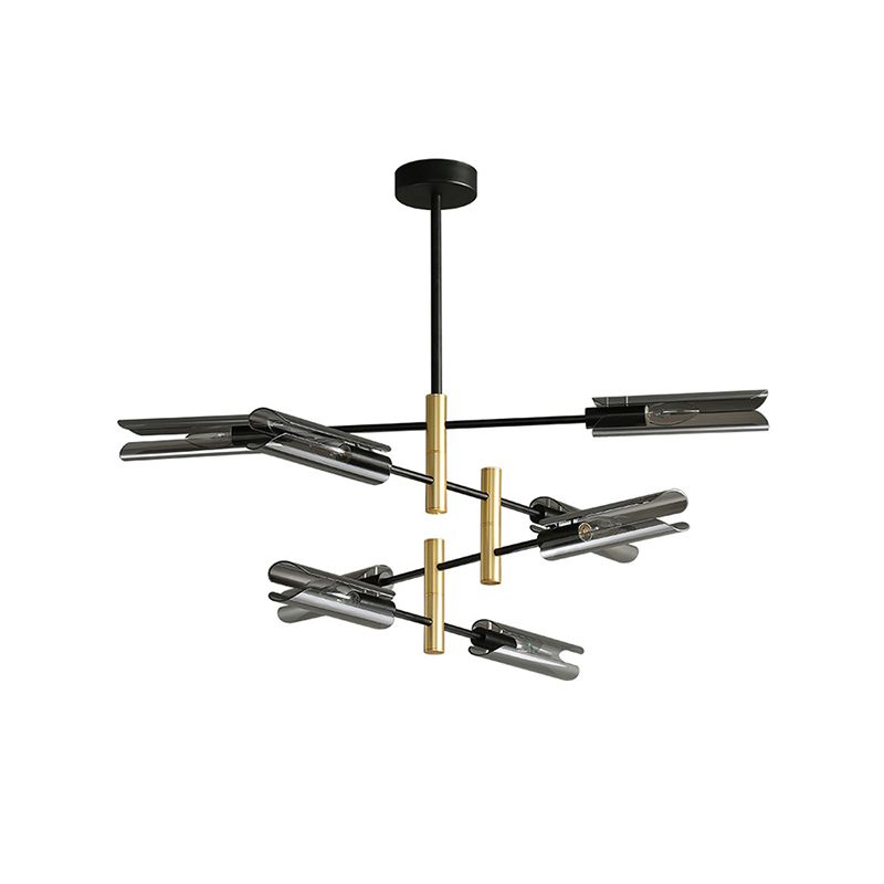 Glazen geometrische hanglamp in moderne creatieve stijl smeedijzeren kroonluchter voor eetkamer