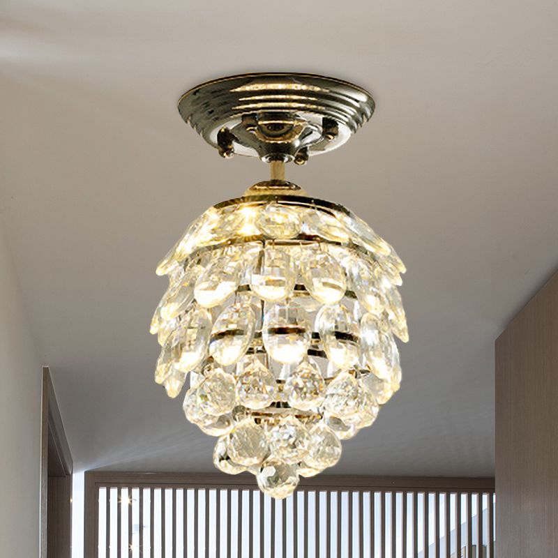 Modernist Pinecone Ceiling Lamp Crystal Ball LED Semi Mount Lighting in Silver for Hallway