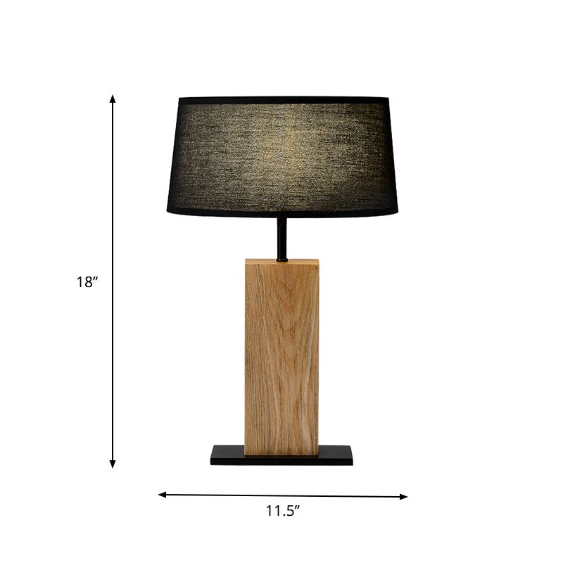 Lumière de nuit ovale noire simple lampe de table en tissu simple avec support en bois rectangulaire pour le salon