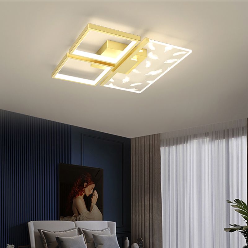 Stagger Geometric Feather LED Ceiling Fixture in Modern Creative Style Wrought Iron Indoor Ceiling Light in Gold