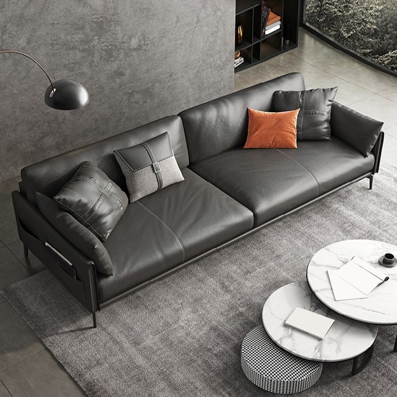 Faux /Genuine Leather Stain Resistant Contemporary Sofa Couch in Black