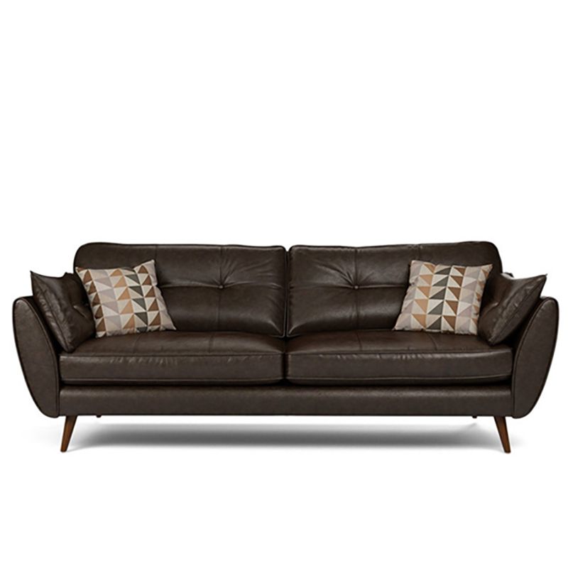 Wood Legs Modern Flared Arm Sofa Leather Standard Tufted Sofa