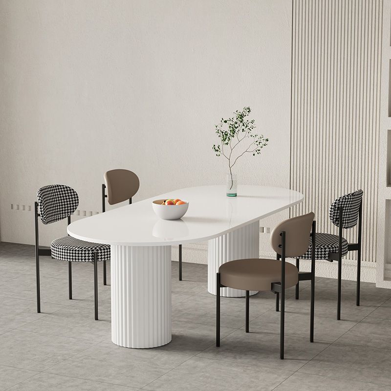 Metal Double Pedestal Table Modern Oval Dining Room Collection in White