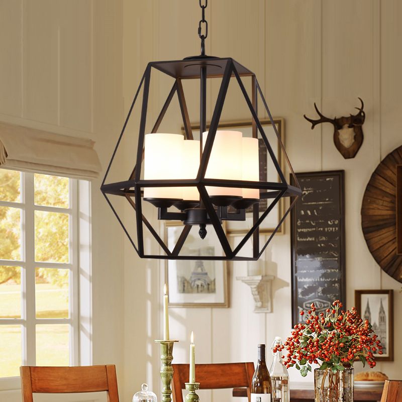 Metal Geometric Hanging Chandelier Traditional 3 Lights Living Room Pendant Light in Black with/without Shade