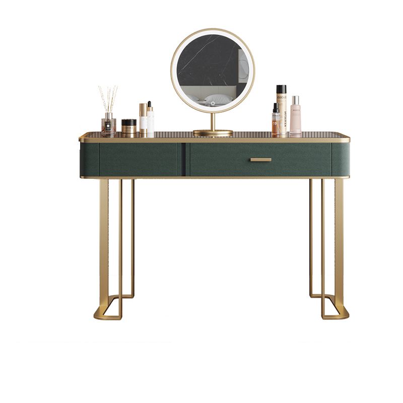 Glass Top Vanity Table 2-Drawer Stool Vanity Set with Lights Mirror