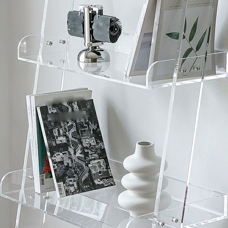 Contemporary Open Back Ladder Bookshelf Acrylic Bookcase with Shelves