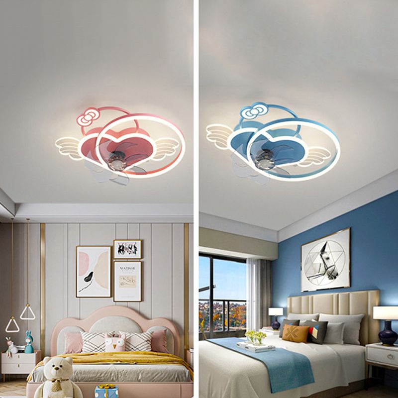 7-Blade Fan with Light Children Pink/Blue Ceiling Fan for Bedroom