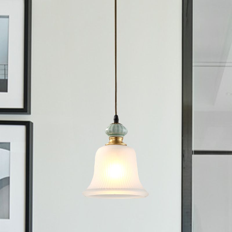 Bell White Glass Pendant Light Traditional Tradition