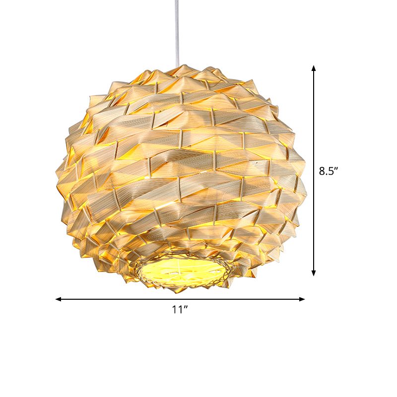 Runde Deckenlampe Chinesische Bambus 11 "/15" breit 1 Glühbirne Beige Hängnisbeleuchtung