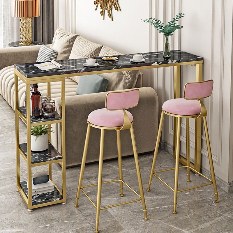 Stone Bar Dining Table Glam Style Rectangle Bar Table with Double Pedestal for Balcony