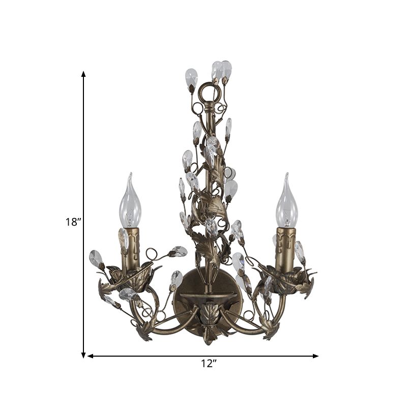 Metal Rust Wall Light Fixture Candelabra 2 Lights Vintage Sconce Light with Crystal Accent