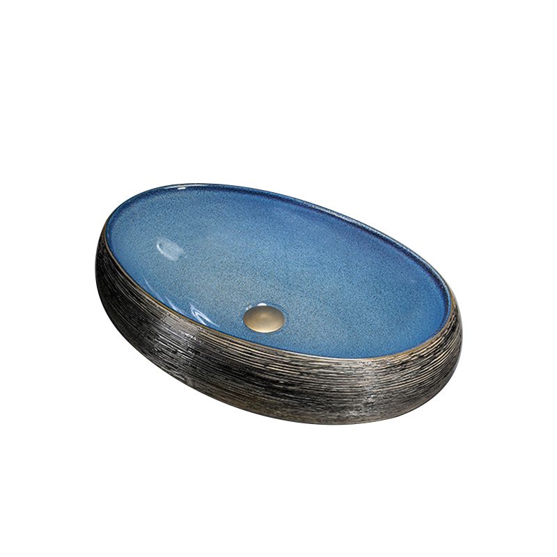 Modern Bathroom Sink Vitreous China Hand Painted Oval Vessel Lavatory Sink