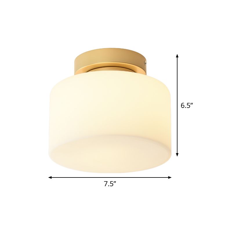 Brass Jar Shape Flush Mounted Light Minimalist 1-Light Frosted White Glass Flush Ceiling Lamp