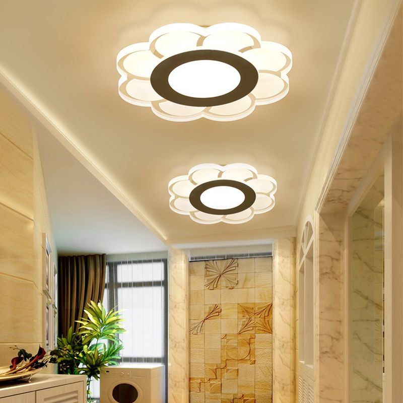 Ultrathin Hallway LED Ceiling Lamp Simplicity White Small Flush Mount Light with Floral/Square/Triangle Acrylic Shade