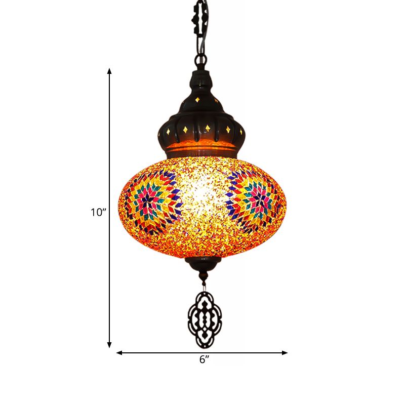 Oval Cut Glass Suspension Light Turkish 1 Bulb Restaurant Pendant Lamp in Orange