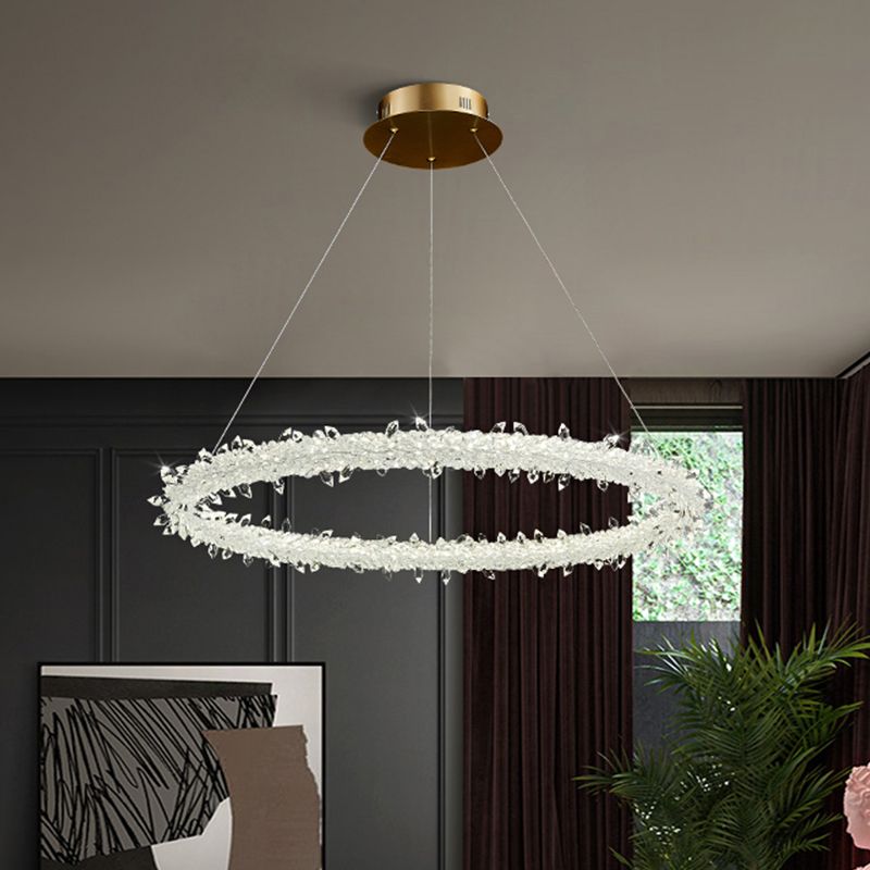 Ring Parlon Suspensie Lamp Modern Clear Crystal Spears Goud LED Kroonluchter Licht armatuur, 16 "/19,5" breed