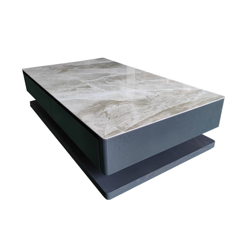 Modern Style Grey/white Slate Top Rectangular Coffee Table with Solid Wood Base