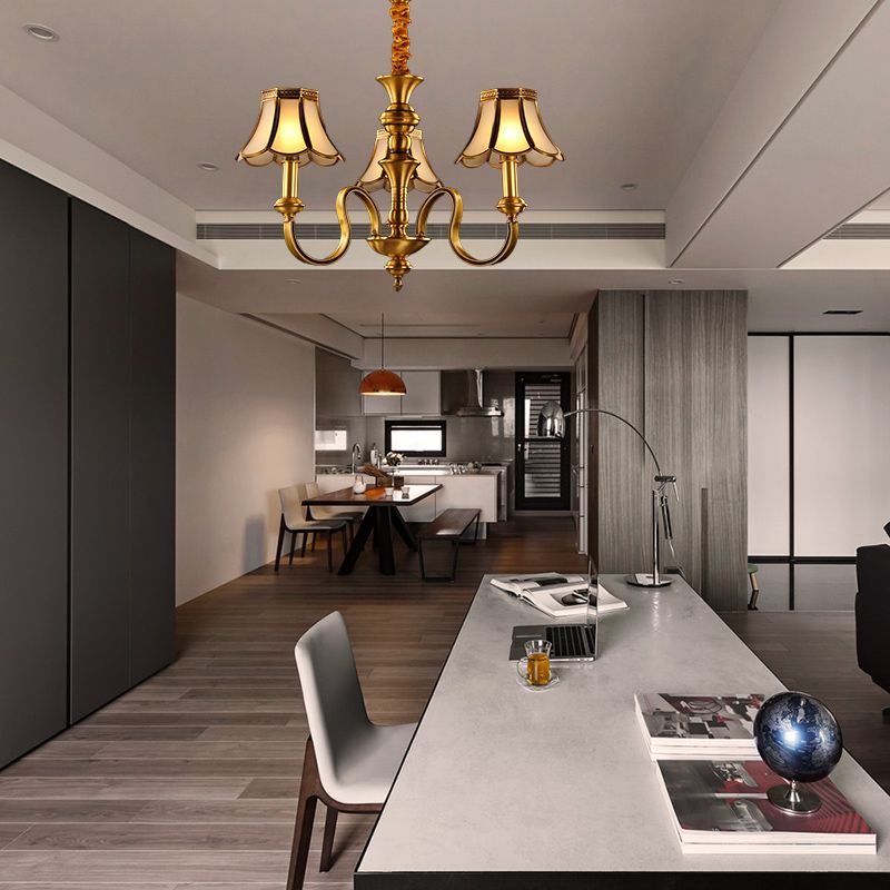 Gold Finish Radial Ceiling Suspension Lamp Colonialism Metal 3/5/6 Heads Living Room Pendant Chandelier