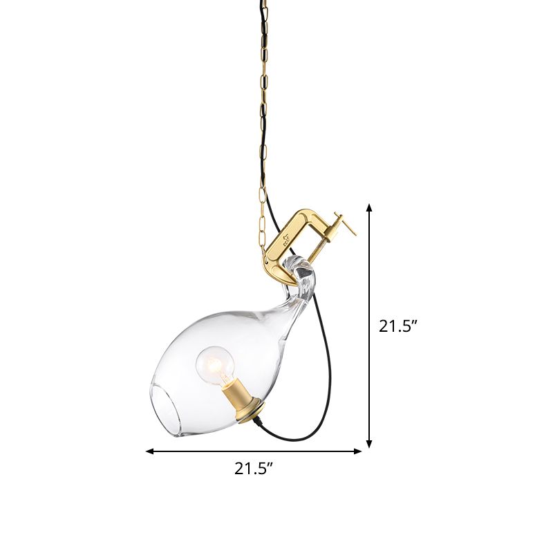 Lampe à suspension sciage moderne en verre transparent 1-bulbe kit de lumière suspendue en or pour chambre à coucher