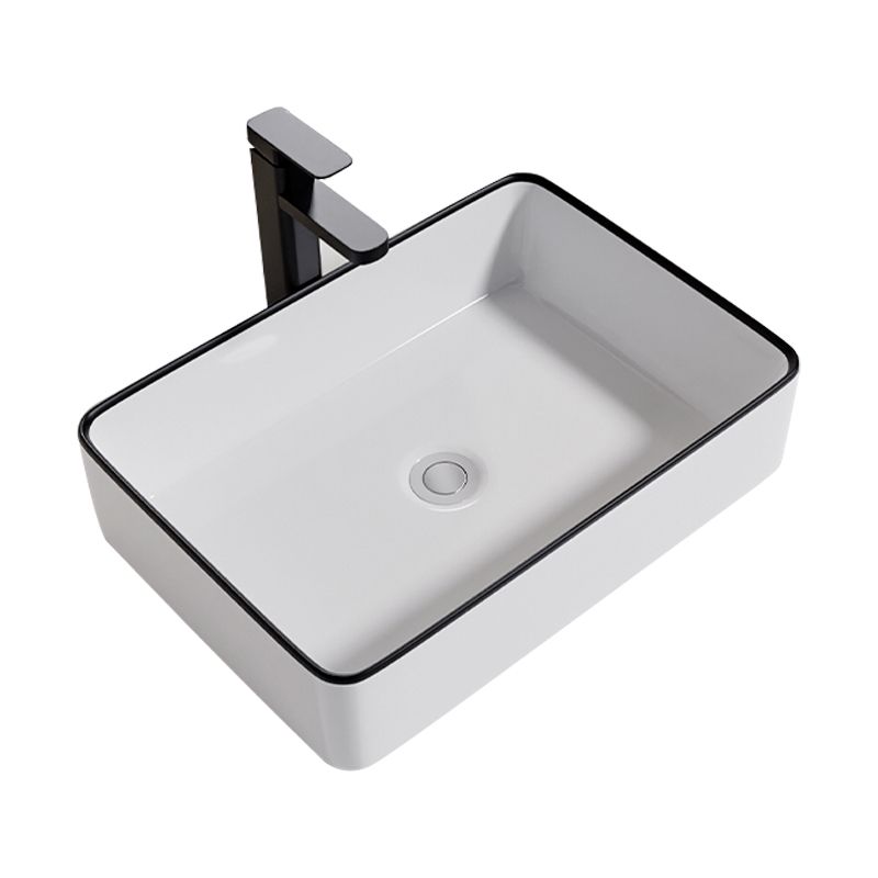 Contemporary Bathroom Sink Porcelain Oval-Shape Vessel Bathroom Sink with Pop-Up Drain