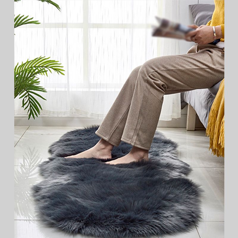 White Bedroom Plush Area Rug Polyester Area Carpet Solid Color Stain Resistant Rug