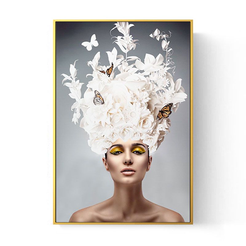 Woman Face and Butterflies Canvas Print Glam Textured House Interior Wall Art Decor