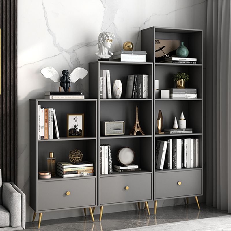 Modern Engineered Wood Bookcase Standard Closed Back Bookshelf with Drawer