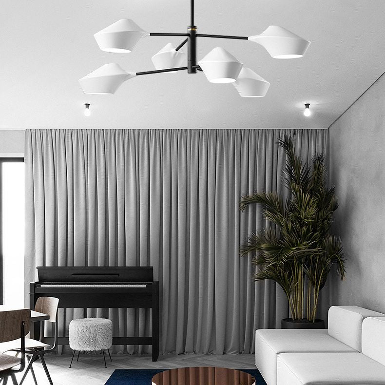 Post-modern Style Minimalism Lighting Chandelier White Acrylic Geometric Shade Suspension Light with 19.6" Adjustable Hanging Rod