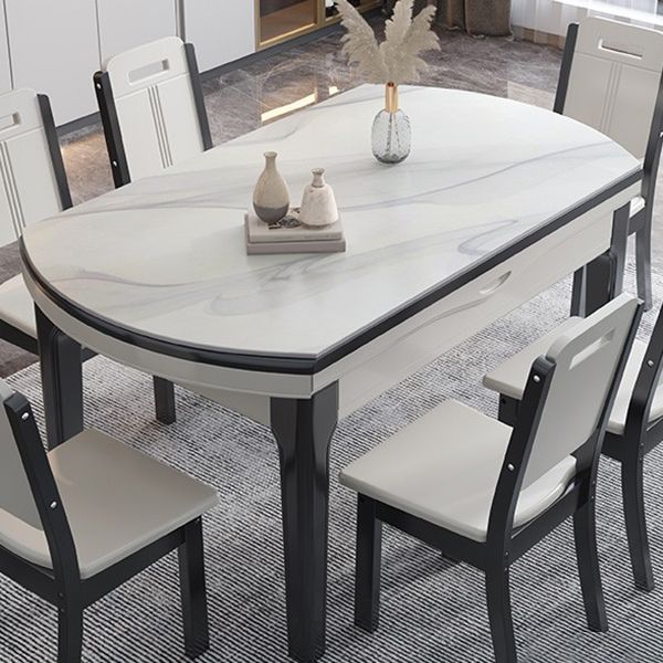Modern Style Stone Set of 7 Round Shape Dining Furniture Set