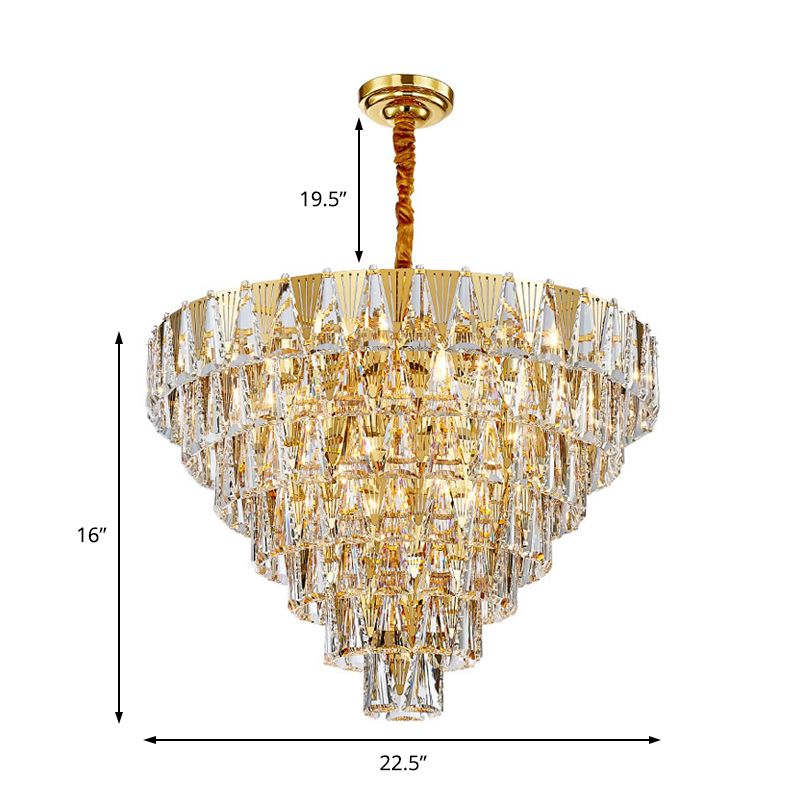 7 Tiers Chandelier Light Fixture Contemporary Crystal Block 10 Lights Gold Hanging Pendant