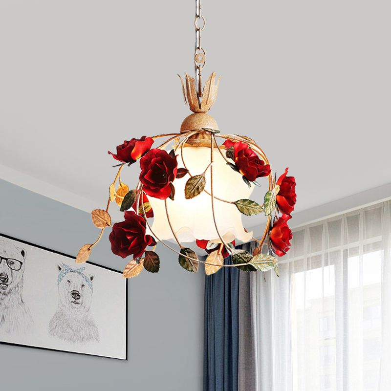 1 hoofd Frosted Wit Glas Drop hanglagers Landschap Rood Bloei eettafel Hangende lichtkit