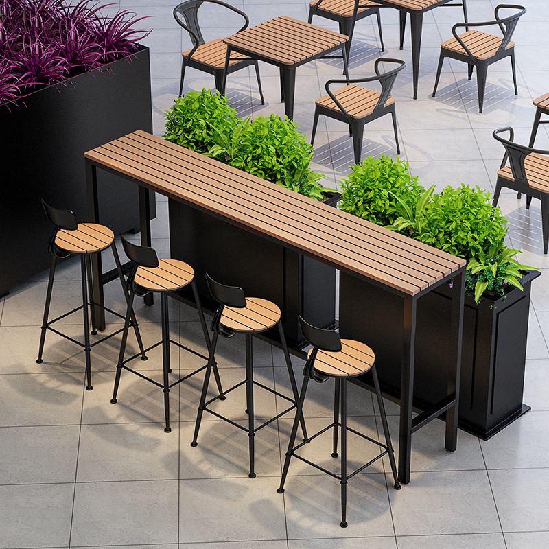 Metal and Wood Patio Table Brown Rectangle Industrial Bar Table