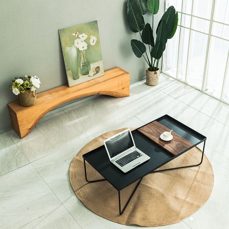 Mid-Century Modern Cross Legs Metal Square/Rectangular Single Coffee Table