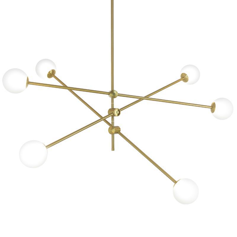 Rotating Linear Metal Island Light Fixture Minimalist Titanium Gold Pendant Light with Ball Milk Glass Shade