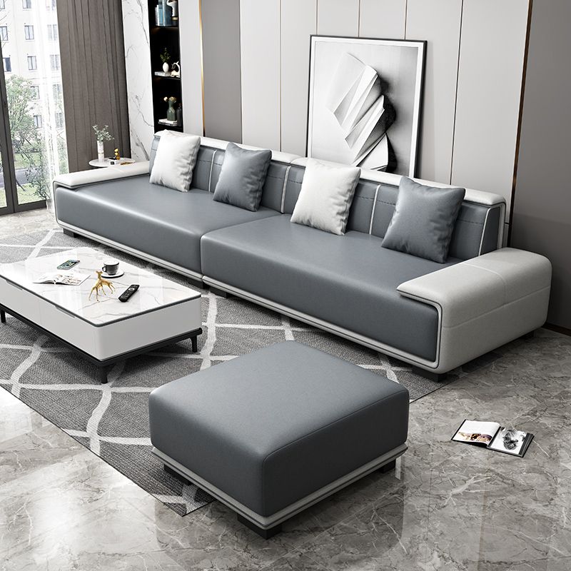 Faux Leather Sofa & Chaise with Pillows Modern U Sofa in Gray - 29.53" H