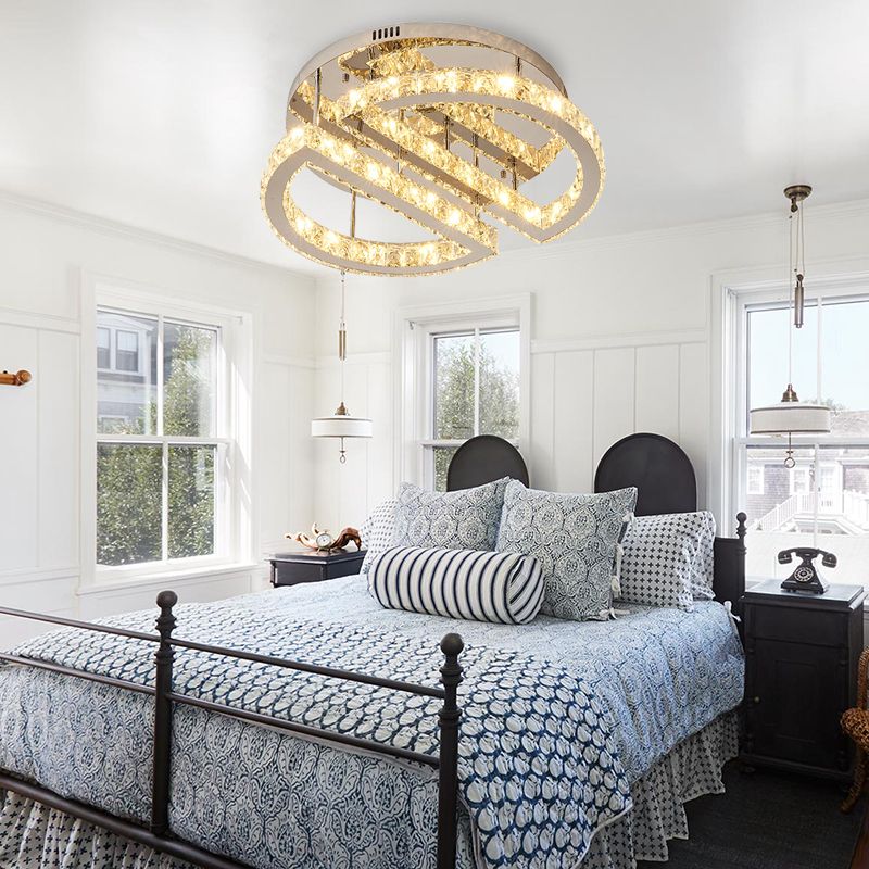 LED Half Circle Semi Flush Simple Style Silver Crystal Semi Flush Mount Éclairage pour chambre à coucher en lumière chaude / blanc / 3 Color Light