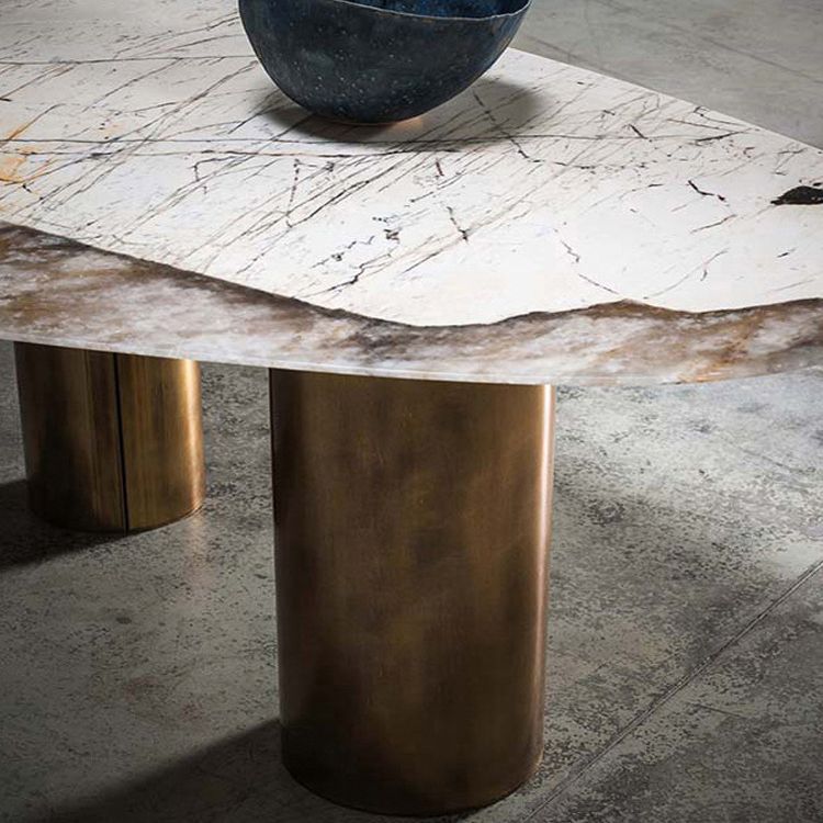Oval Sintered Stone Dining Table Luxury Kitchen Table with Metal 3 Legs