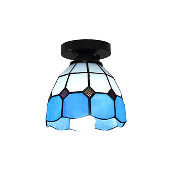Tiffany Style Dome plafonnier Light Verre 1 Light Light Flush Plafond Light in Blanc / Bleu / Clear for Corridor