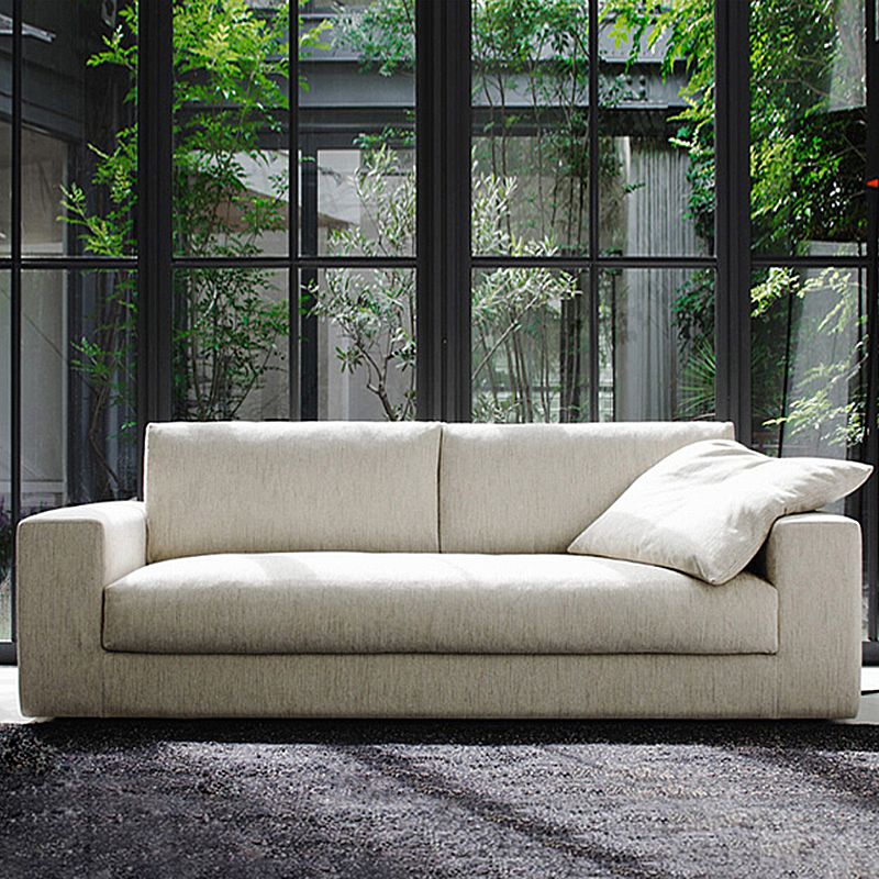 Modern Square Arm Sofa with Cushions in White for Living Room