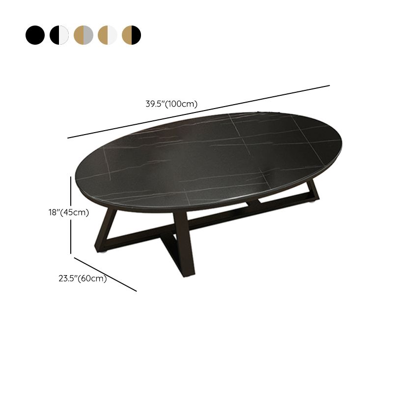 Glam Oval Slate Coffee Table 17.7"H Iron Cross Legs Cocktail Table