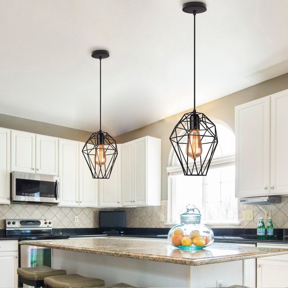 1 Head Wire Cage Ceiling Pendant Light Industrial Black Metallic Ceiling Fixture with Geometric Shade