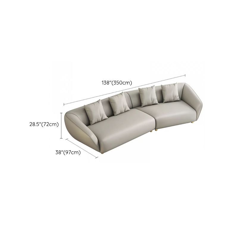Glam Sloped Arm Sofa with Pillows Genuine Leather Sofa in Gray